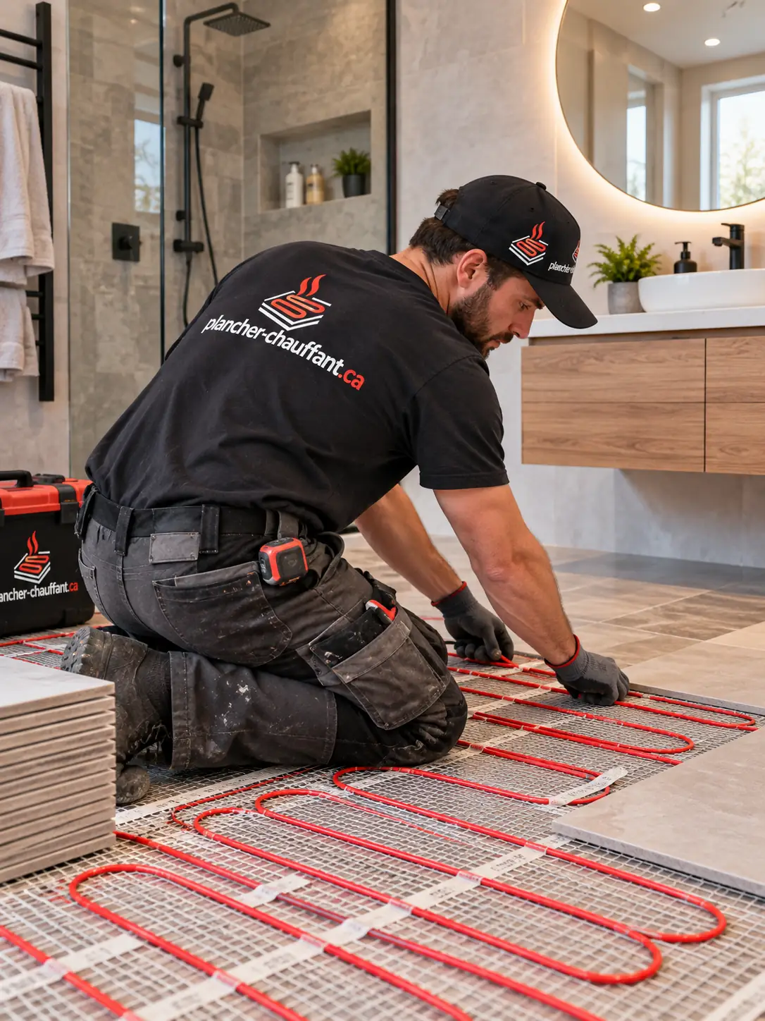 Pose d'une natte chauffante électrique sous carrelage