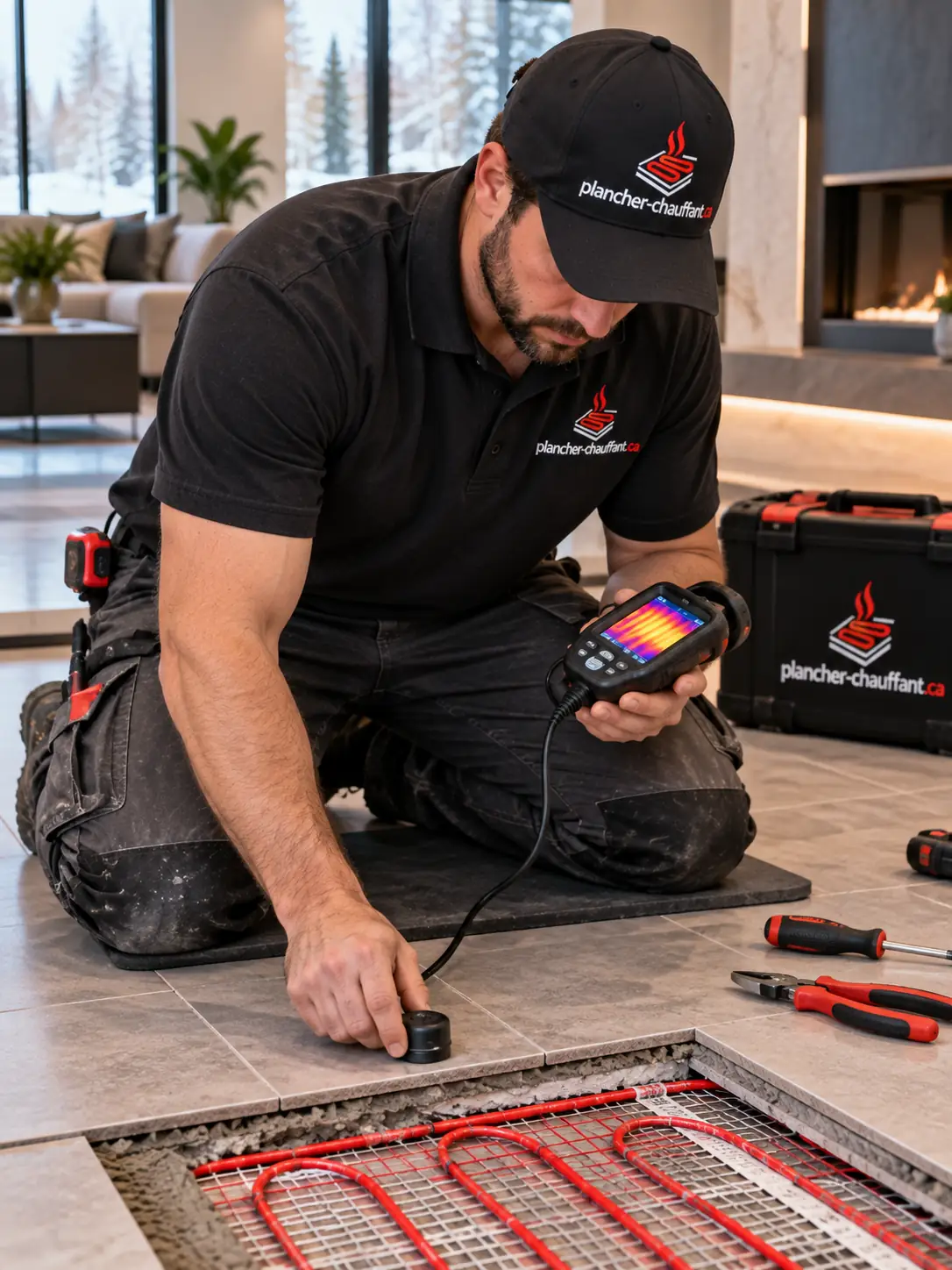 Diagnostic à la caméra thermique sur un plancher chauffant